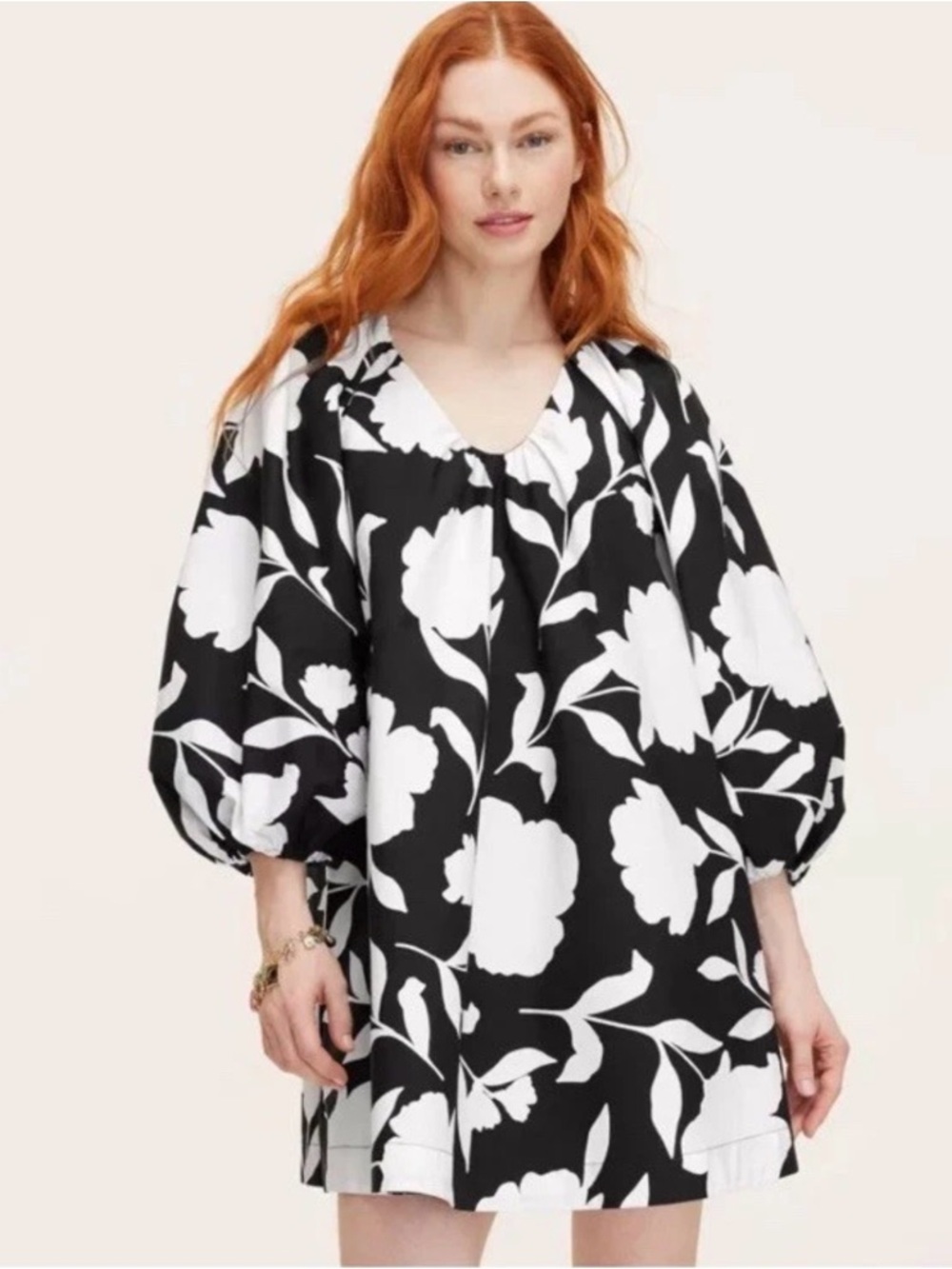 Kate Spade Target Rose Poplin Balloon Black White Mini Dress‎ Bubble Sleeve S